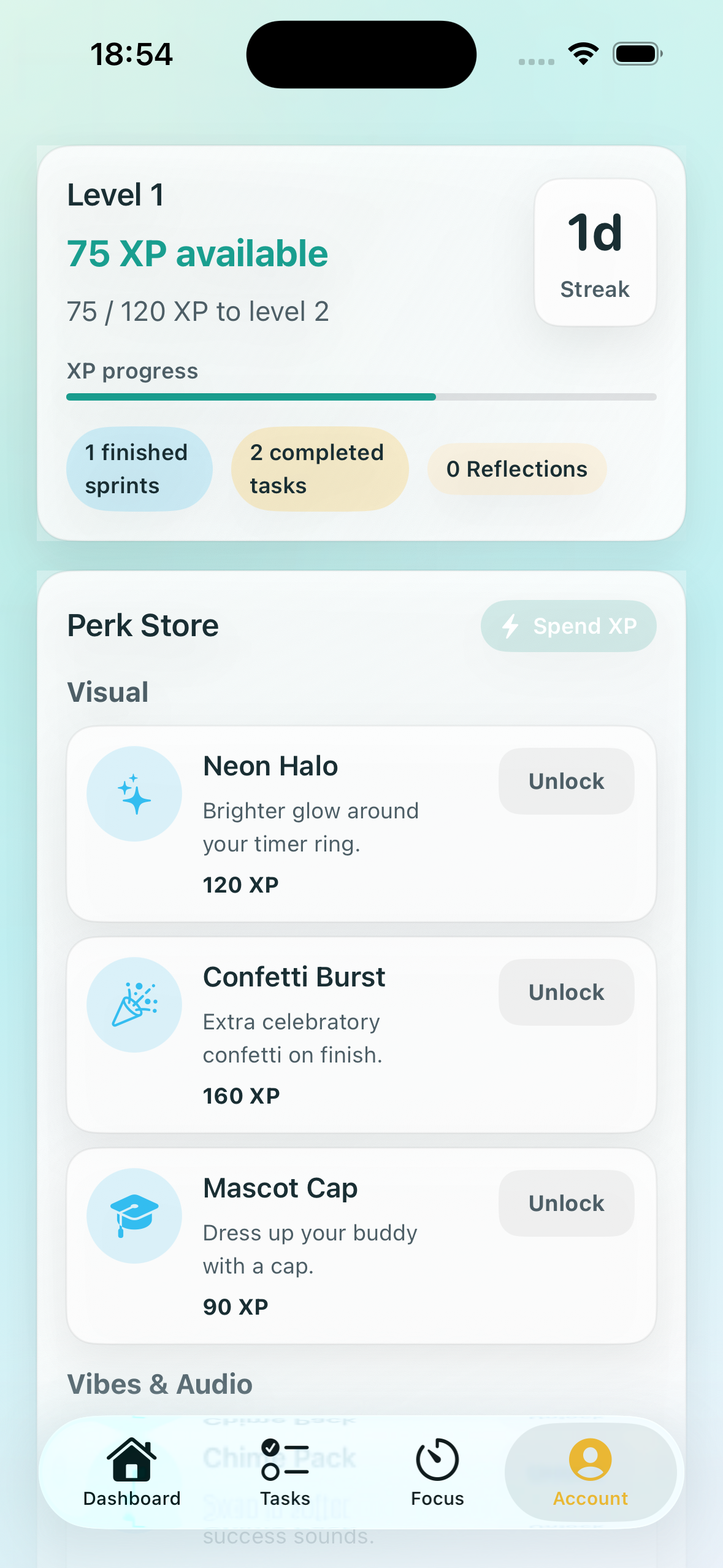 XP and Levels screenshot
